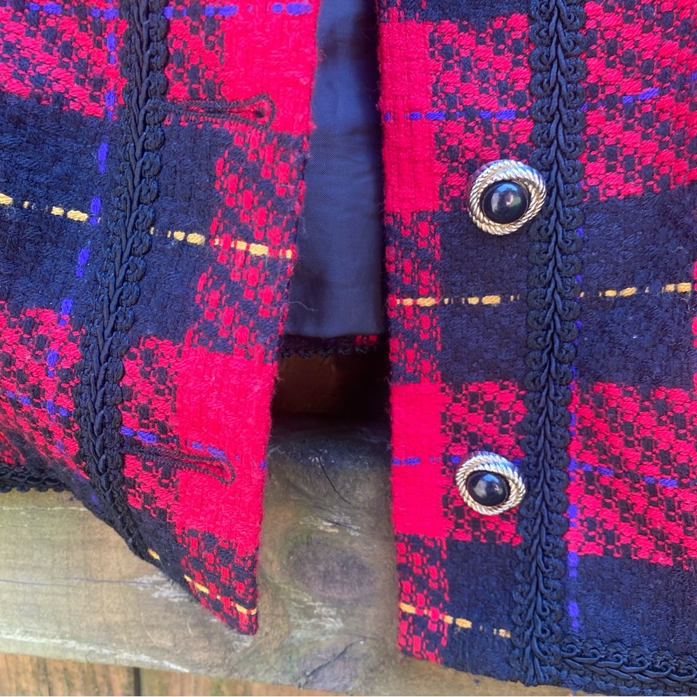 Vintage Requirements red black boucle long sleeve plaid jacket 80s - Picture 5 of 10